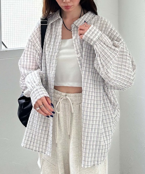 archives（アルシーヴ）の「リンクルチェックミドルシャツ（シャツ/ブラウス・レディース・オフホワイト/ブラック/ネイビー・MEDIUM）」の14枚目の写真