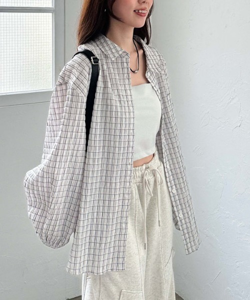 archives（アルシーヴ）の「リンクルチェックミドルシャツ（シャツ/ブラウス・レディース・オフホワイト/ブラック/ネイビー・MEDIUM）」の16枚目の写真
