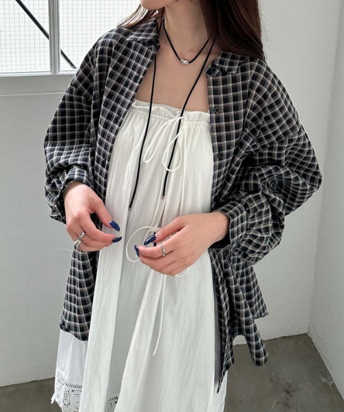 archives（アルシーヴ）の「リンクルチェックミドルシャツ（シャツ/ブラウス・レディース・オフホワイト/ブラック/ネイビー・MEDIUM）」の22枚目の写真