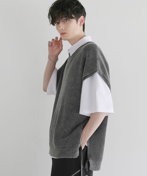 LILL(リル)の「ヴィンテージ加工ルーズシルエットサイドコードニットベスト(ベスト・メンズ・ブラック系/グレー系・S/M/L)」の16枚目の写真