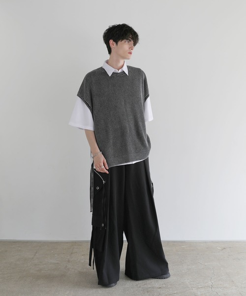 LILL(リル)の「ヴィンテージ加工ルーズシルエットサイドコードニットベスト(ベスト・メンズ・ブラック系/グレー系・S/M/L)」の22枚目の写真