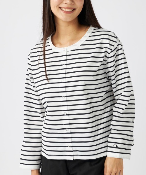 Ocean Pacific（オーシャンパシフィック）の「【OP/オーピー】レディースカーディガン/水陸両用UPF50ボーダーカーディガンタイプラッシュガード(水着)（ラッシュガード・レディース・ホワイト/ブラック/ブラック×ホワイト・MEDIUM/LARGE/X-LARGE）」の3枚目の写真