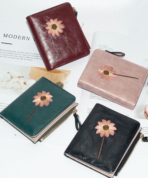 Burner(バーナー)の「【OKUOKU 0909】二つ折り ミニ財布 花柄刺繍 oku-wallet-642250183722-12(財布・レディース・レッド/ピンク/ダークグリーン/ブラック・FREE)」の7枚目の写真