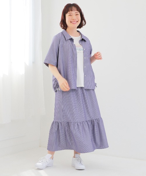 MB mint breeze(エムビーミントブリーズ)の「【WEB/一部店舗限定】【LL~6L 大きいサイズ】ストライプサイドドローストリングシャツ 半袖 春夏(シャツ/ブラウス・レディース・ブルー/ネイビー・LL/3L/4L/5L)」の8枚目の写真
