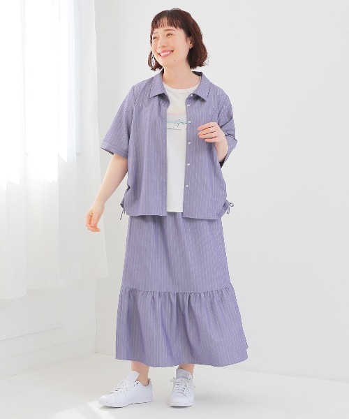 MB mint breeze(エムビーミントブリーズ)の「【WEB/一部店舗限定】【LL~6L 大きいサイズ】ストライプサイドドローストリングシャツ 半袖 春夏(シャツ/ブラウス・レディース・ブルー/ネイビー・LL/3L/4L/5L)」の9枚目の写真