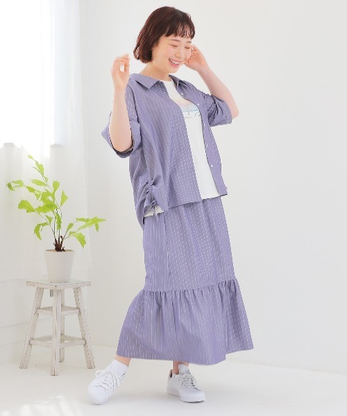 MB mint breeze(エムビーミントブリーズ)の「【WEB/一部店舗限定】【LL~6L 大きいサイズ】ストライプサイドドローストリングシャツ 半袖 春夏(シャツ/ブラウス・レディース・ブルー/ネイビー・LL/3L/4L/5L)」の10枚目の写真