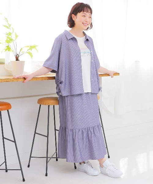 MB mint breeze(エムビーミントブリーズ)の「【WEB/一部店舗限定】【LL~6L 大きいサイズ】ストライプサイドドローストリングシャツ 半袖 春夏(シャツ/ブラウス・レディース・ブルー/ネイビー・LL/3L/4L/5L)」の11枚目の写真