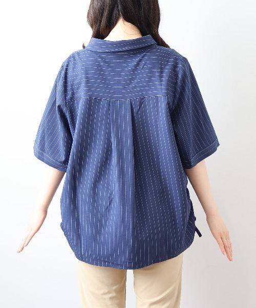 MB mint breeze(エムビーミントブリーズ)の「【WEB/一部店舗限定】【LL~6L 大きいサイズ】ストライプサイドドローストリングシャツ 半袖 春夏(シャツ/ブラウス・レディース・ブルー/ネイビー・LL/3L/4L/5L)」の15枚目の写真