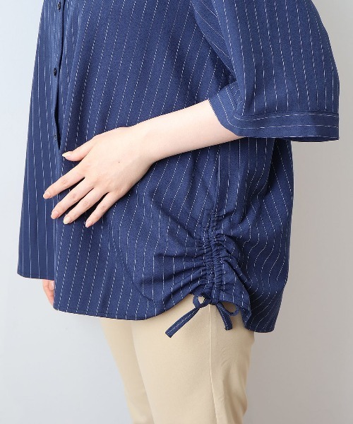 MB mint breeze(エムビーミントブリーズ)の「【WEB/一部店舗限定】【LL~6L 大きいサイズ】ストライプサイドドローストリングシャツ 半袖 春夏(シャツ/ブラウス・レディース・ブルー/ネイビー・LL/3L/4L/5L)」の16枚目の写真