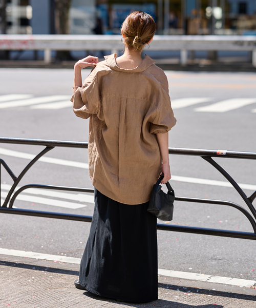 FRAMeWORK（フレームワーク）の「≪追加≫ライトフレンチリネンレギュラーシャツ（シャツ/ブラウス・レディース・モカ/ベージュ/ブルー・FREE）」の5枚目の写真