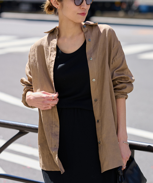 FRAMeWORK（フレームワーク）の「≪追加≫ライトフレンチリネンレギュラーシャツ（シャツ/ブラウス・レディース・モカ/ベージュ/ブルー・FREE）」の10枚目の写真