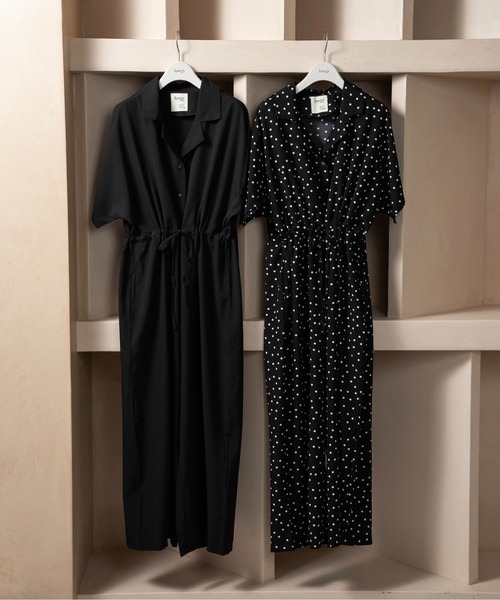 lawgy（ラウジー）の「waist ribbon rafu all in one / ウエストリボンラフオールインワン（つなぎ/オールインワン・レディース・ドット/ブラック・FREE）」の3枚目の写真