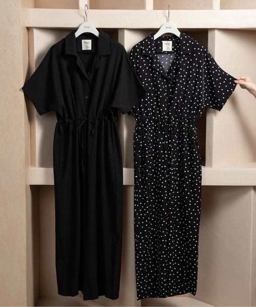 lawgy（ラウジー）の「waist ribbon rafu all in one / ウエストリボンラフオールインワン（つなぎ/オールインワン・レディース・ドット/ブラック・FREE）」の12枚目の写真