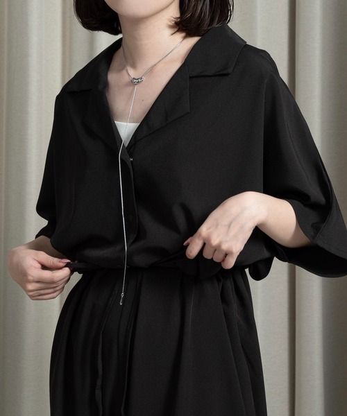 lawgy（ラウジー）の「waist ribbon rafu all in one / ウエストリボンラフオールインワン（つなぎ/オールインワン・レディース・ドット/ブラック・FREE）」の10枚目の写真