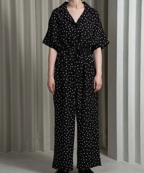 lawgy（ラウジー）の「waist ribbon rafu all in one / ウエストリボンラフオールインワン（つなぎ/オールインワン・レディース・ドット/ブラック・FREE）」の7枚目の写真