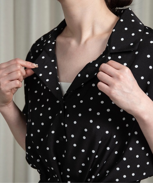 lawgy（ラウジー）の「waist ribbon rafu all in one / ウエストリボンラフオールインワン（つなぎ/オールインワン・レディース・ドット/ブラック・FREE）」の6枚目の写真