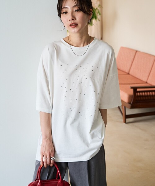 FREAK'S STORE(フリークスストア)の「限定展開 キラキラ ホット ビックシルエット 半袖 Tシャツ(Tシャツ/カットソー・レディース・オフホワイト/ブラック/ライトグレー・フリ-)」の7枚目の写真