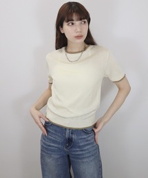 tシャツ フロントホック半袖トップス／front hook half sleeve top リブニット カーディガン シンプル 大人カジュアル 韓国フ セール】フロントホック半袖トップス／front hook half sleeve