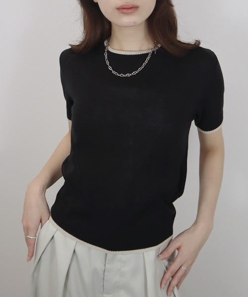 メンズバイカラーニット半袖トップスサマーニットおしゃれ バイカラー半袖トップス／bicolor short top サマーニット