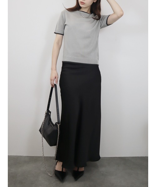 Reurie'(レウリィ)の「バイカラー半袖トップス/bicolor short top サマーニット クルーネック シンプル きれいめ カジュアル モード オフィスカジュアル 韓国(Tシャツ/カットソー・レディース・アイボリー/ブラック/グレー・FREE)」の8枚目の写真
