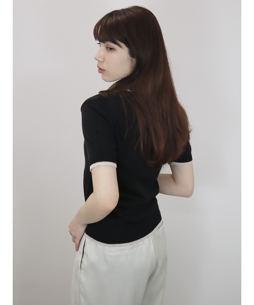 Reurie'(レウリィ)の「バイカラー半袖トップス/bicolor short top サマーニット クルーネック シンプル きれいめ カジュアル モード オフィスカジュアル 韓国(Tシャツ/カットソー・レディース・アイボリー/ブラック/グレー・FREE)」の6枚目の写真