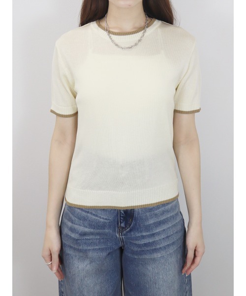 バイカラー半袖トップス／bicolor short top サマーニット