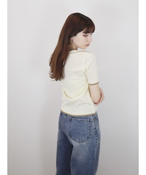 クルーネック 半袖 サマーニット トップス 夏色 2色展開 バイカラー半袖トップス／bicolor short top サマーニット