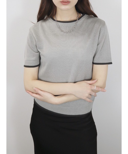 メンズバイカラーニット半袖トップスサマーニットおしゃれ バイカラー半袖トップス／bicolor short top サマーニット