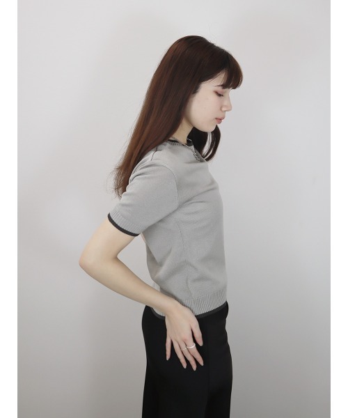 Reurie'(レウリィ)の「バイカラー半袖トップス/bicolor short top サマーニット クルーネック シンプル きれいめ カジュアル モード オフィスカジュアル 韓国(Tシャツ/カットソー・レディース・アイボリー/ブラック/グレー・FREE)」の21枚目の写真