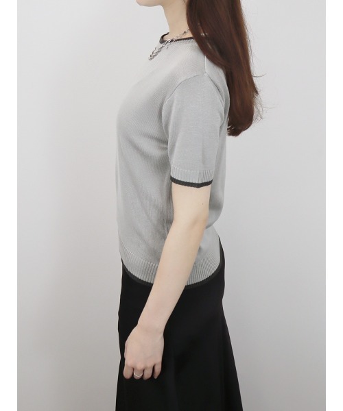 Reurie'(レウリィ)の「バイカラー半袖トップス/bicolor short top サマーニット クルーネック シンプル きれいめ カジュアル モード オフィスカジュアル 韓国(Tシャツ/カットソー・レディース・アイボリー/ブラック/グレー・FREE)」の17枚目の写真