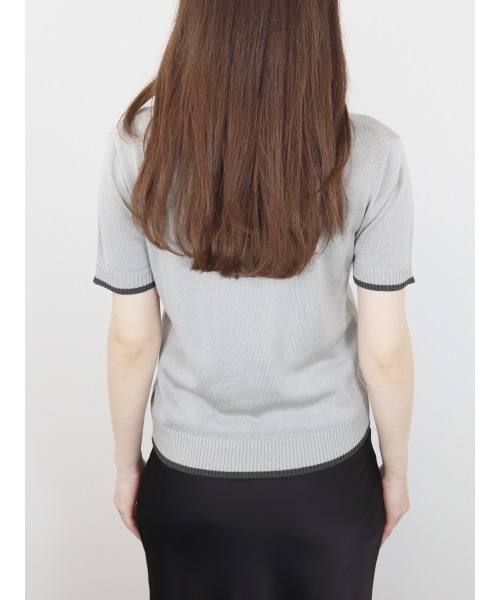 Reurie'(レウリィ)の「バイカラー半袖トップス/bicolor short top サマーニット クルーネック シンプル きれいめ カジュアル モード オフィスカジュアル 韓国(Tシャツ/カットソー・レディース・アイボリー/ブラック/グレー・FREE)」の16枚目の写真