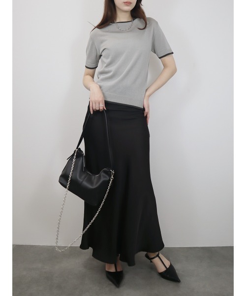 Reurie'(レウリィ)の「バイカラー半袖トップス/bicolor short top サマーニット クルーネック シンプル きれいめ カジュアル モード オフィスカジュアル 韓国(Tシャツ/カットソー・レディース・アイボリー/ブラック/グレー・FREE)」の13枚目の写真