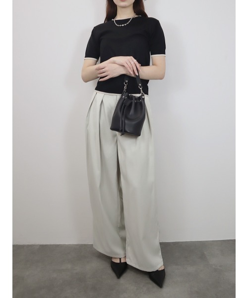 クルーネック 半袖 サマーニット トップス 夏 韓国風 2色セット バイカラー半袖トップス／bicolor short top サマーニット