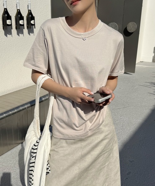 Lace Ladies(レースレディース)の「クルーネック ベーシック 半袖 コットン Tシャツ(Tシャツ/カットソー・レディース・ベージュ/パープル/ホワイト・FREE)」の10枚目の写真