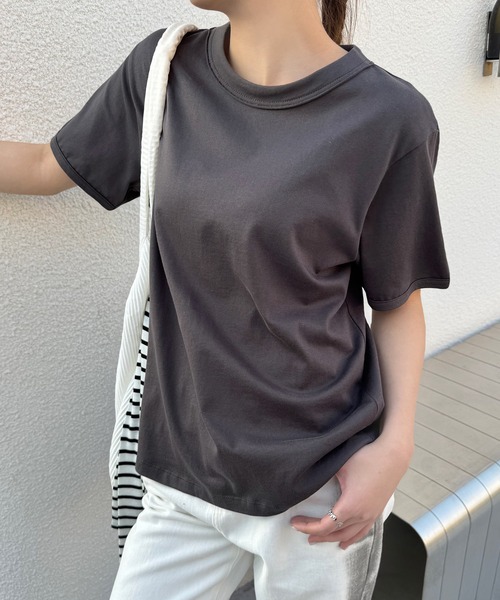 Lace Ladies(レースレディース)の「クルーネック ベーシック 半袖 コットン Tシャツ(Tシャツ/カットソー・レディース・ベージュ/パープル/ホワイト・FREE)」の8枚目の写真