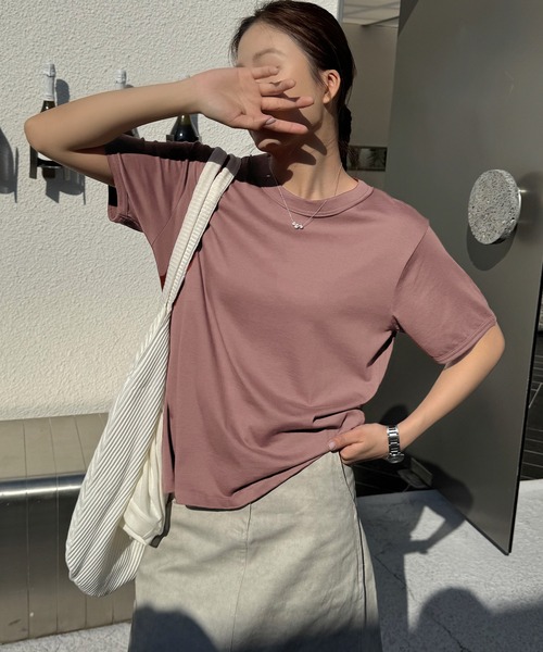 Lace Ladies(レースレディース)の「クルーネック ベーシック 半袖 コットン Tシャツ(Tシャツ/カットソー・レディース・ベージュ/パープル/ホワイト・FREE)」の9枚目の写真
