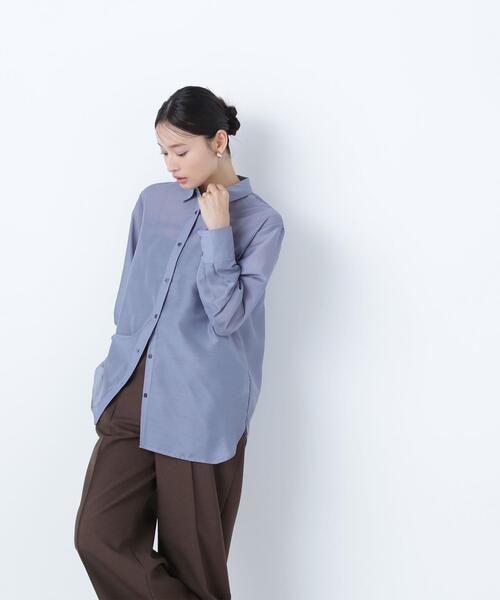 NATURAL BEAUTY BASIC(ナチュラルビューティーベーシック)の「◇シアーオーバーシャツ(シャツ/ブラウス・レディース・オリーブ/ベージュ/ダークブルー・FREE)」の3枚目の写真