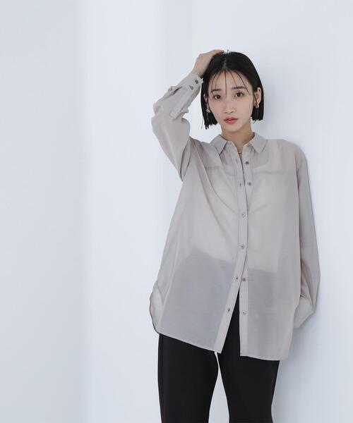 NATURAL BEAUTY BASIC(ナチュラルビューティーベーシック)の「◇シアーオーバーシャツ(シャツ/ブラウス・レディース・オリーブ/ベージュ/ダークブルー・FREE)」の6枚目の写真