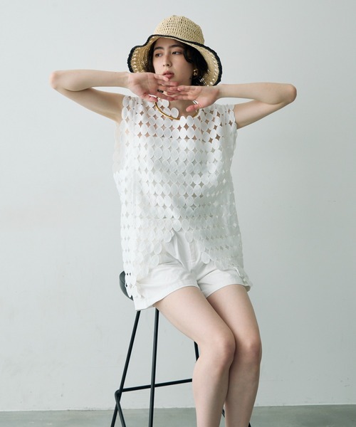 Trish（トリッシュ）の「ポルカドットレースプルオーバー（ベスト・レディース・ブラック/ホワイト・FREE）」の6枚目の写真