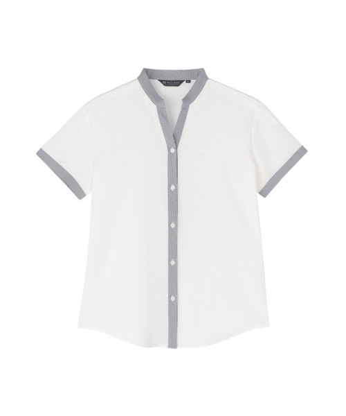 TOKYO SHIRTS(トウキョウシャツ)の「【吸水速乾】【COFREX】配色スキッパーブラウス 半袖 レディースデザインシャツ(シャツ/ブラウス・レディース・ホワイト・S/M/L/LL)」の4枚目の写真