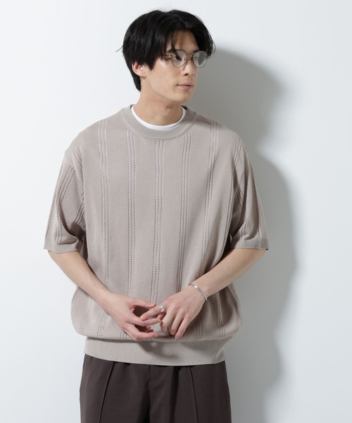 NANO universe(ナノユニバース)の「アイレットニット 半袖(ニット/セーター・メンズ・グレー/ベージュ/ピンク・L/M)」の3枚目の写真