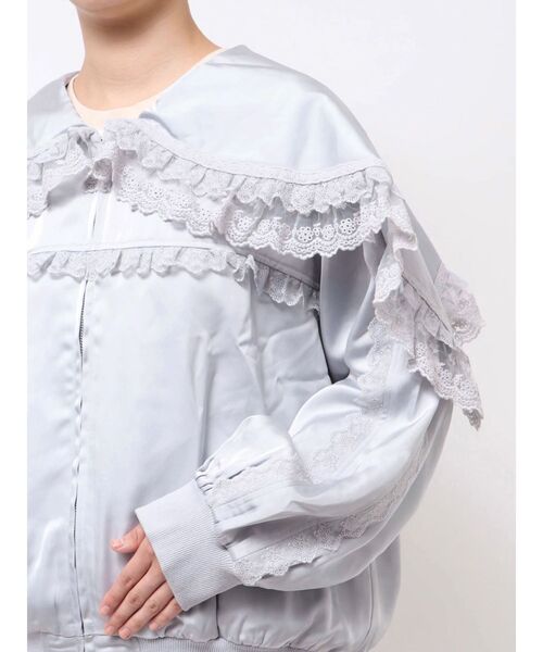 ◆美品◆トラノイ◆袖フリルヴィンテージサテンブルゾン◆グレー◆裾バルーン◆ pairmanon（ペアマノン） ブルゾン ジャンバー アウター ハートジップ