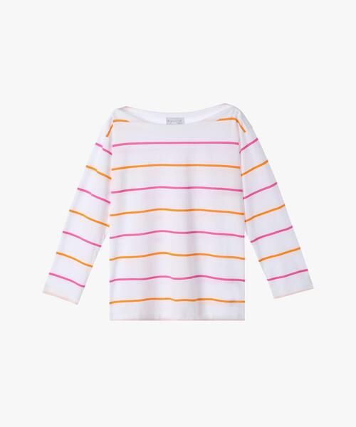 ボーダー コットン ボートネック 七分袖 Tシャツ（Tシャツ
