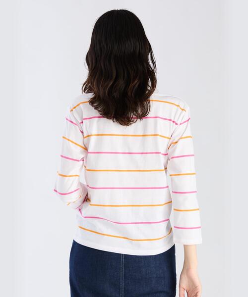 ボーダー コットン ボートネック 七分袖 Tシャツ（Tシャツ