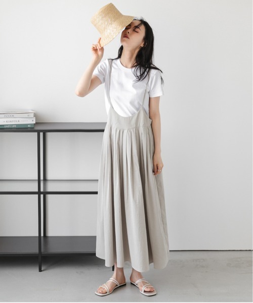 Lajour（ラジュール）の「【日本製】タックプリーツキャミワンピース/ロングシーズン対応/快適素材（サロペット/オーバーオール・レディース・ネイビー/ブラック/ベージュ・フリー）」の3枚目の写真