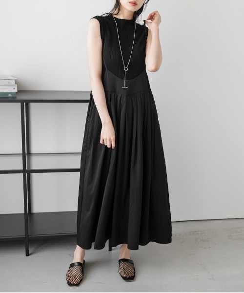 Lajour（ラジュール）の「【日本製】タックプリーツキャミワンピース/ロングシーズン対応/快適素材（サロペット/オーバーオール・レディース・ネイビー/ブラック/ベージュ・フリー）」の11枚目の写真