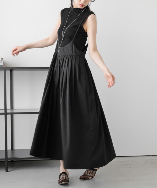 Lajour（ラジュール）の「【日本製】タックプリーツキャミワンピース/ロングシーズン対応/快適素材（サロペット/オーバーオール・レディース・ネイビー/ブラック/ベージュ・フリー）」の9枚目の写真