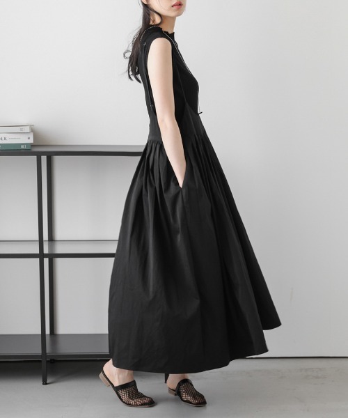 Lajour（ラジュール）の「【日本製】タックプリーツキャミワンピース/ロングシーズン対応/快適素材（サロペット/オーバーオール・レディース・ネイビー/ブラック/ベージュ・フリー）」の8枚目の写真