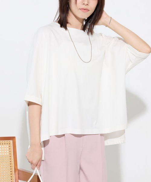 Pierrot(ピエロ)の「軽撥水・防汚ルーズドルマンTシャツ(Tシャツ/カットソー・レディース・グレー系その他/チャコール/オフホワイト/ブルー・M/L)」の2枚目の写真
