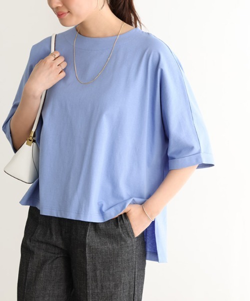 Pierrot(ピエロ)の「軽撥水・防汚ルーズドルマンTシャツ(Tシャツ/カットソー・レディース・グレー系その他/チャコール/オフホワイト/ブルー・M/L)」の1枚目の写真
